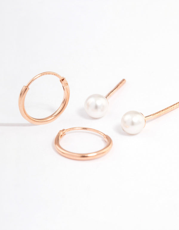 Rose Gold Plated Sterling Silver Pearl Stud & Hoop Earring Pack