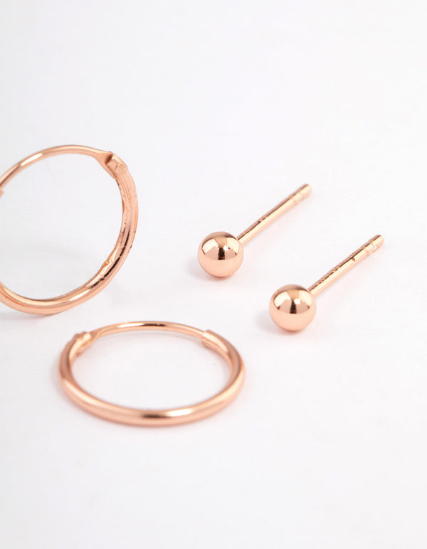 Rose Gold Plated Sterling Silver Stud & Hoop Earring Pack