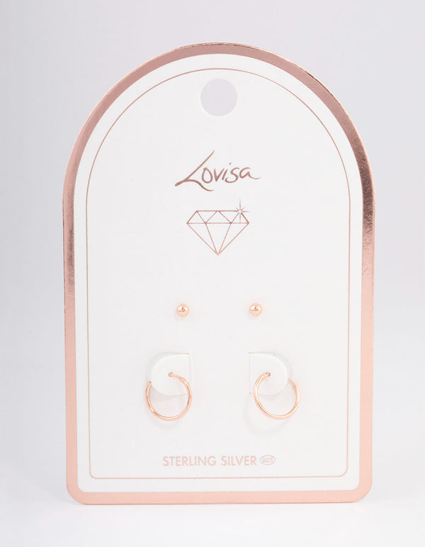 Rose Gold Plated Sterling Silver Stud & Hoop Earring Pack