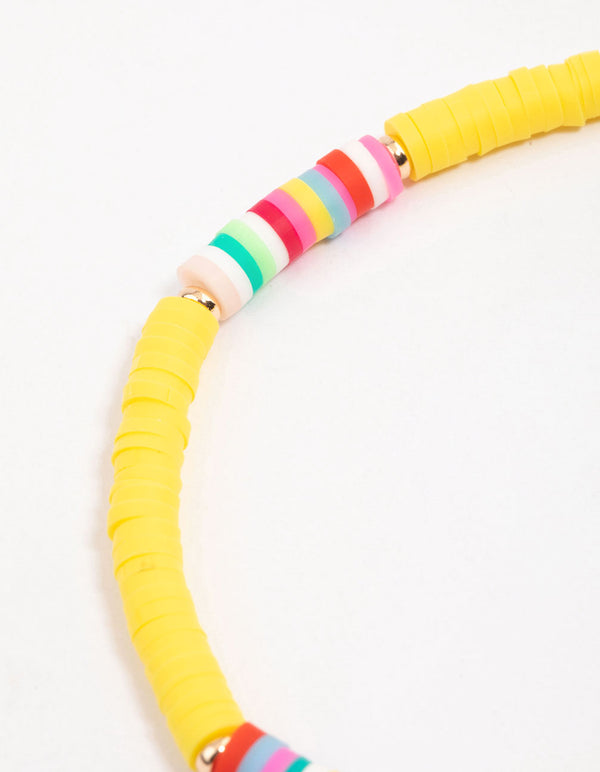 Fabric Disc Beaded & Shell Pendant Bracelet