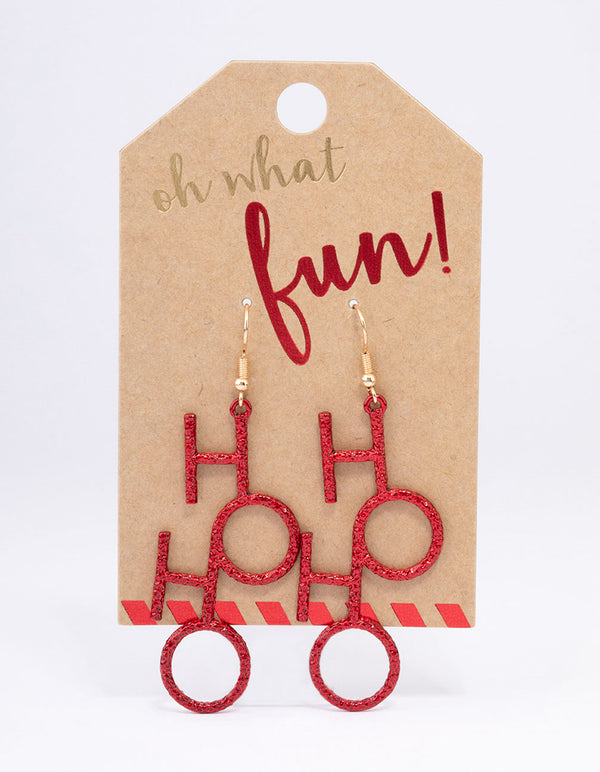 Red Glitter HoHo Drop Earrings