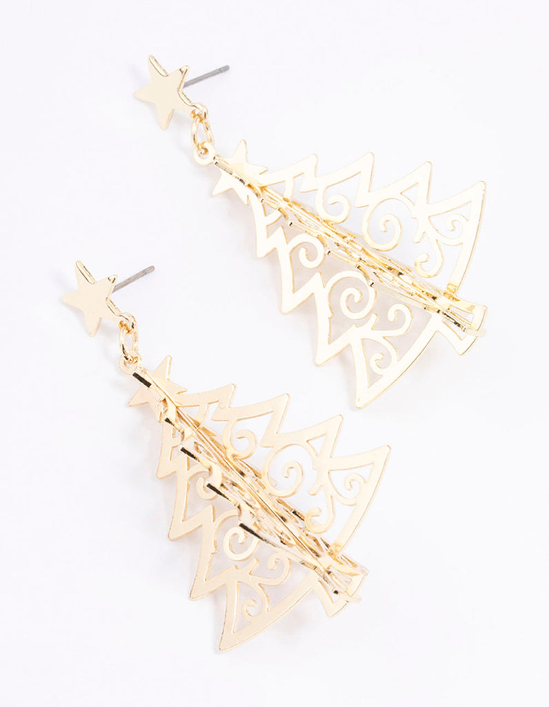 Gold Metallic Christmas Tree Drop Earrings Lovisa