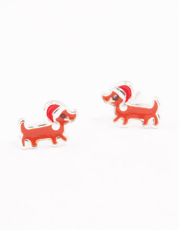 Sterling Silver Dog Stud Earrings