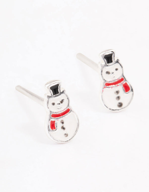 Sterling Silver Snowman Stud Earrings