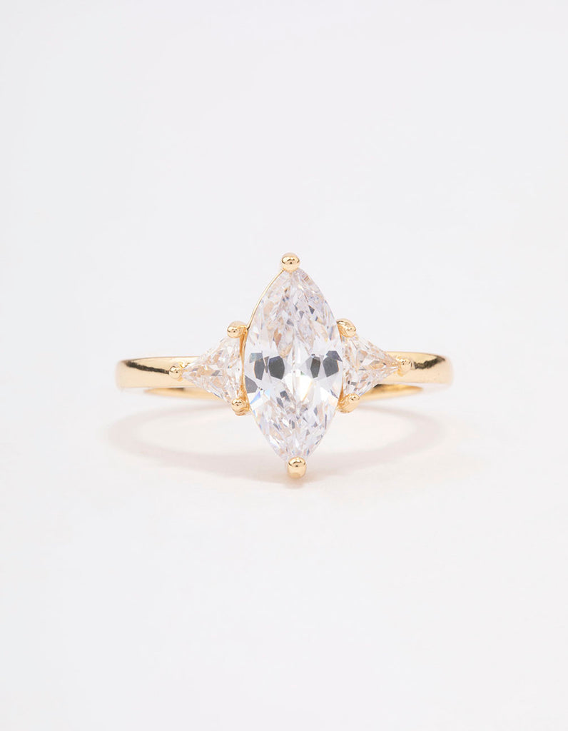 Lovisa Gold Plated Statement Marquise Ring, Size: Small/Medium in