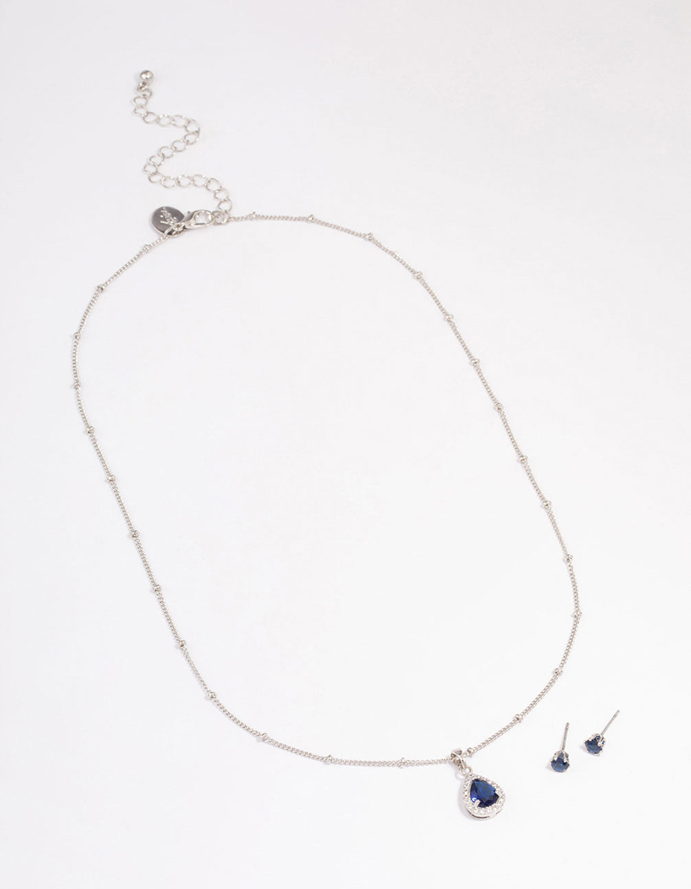 Silver Cubic Zirconia Sapphire Earring & Necklace Set