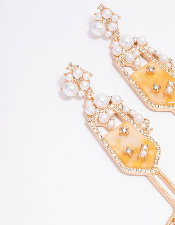 Gold Champagne Pearl Drop Earrings
