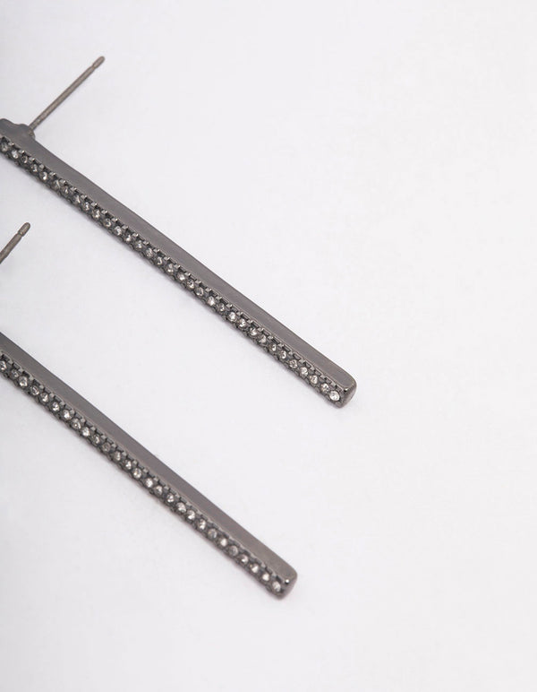 Gunmetal Skinny Diamante Drop Earrings