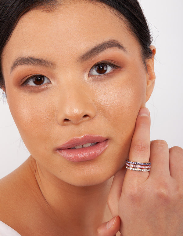Rose Gold Mixed Diamante Ring Stack