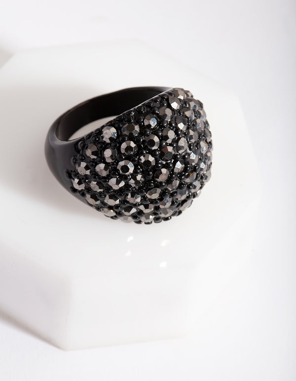 Black Large Diamante Dome Ring
