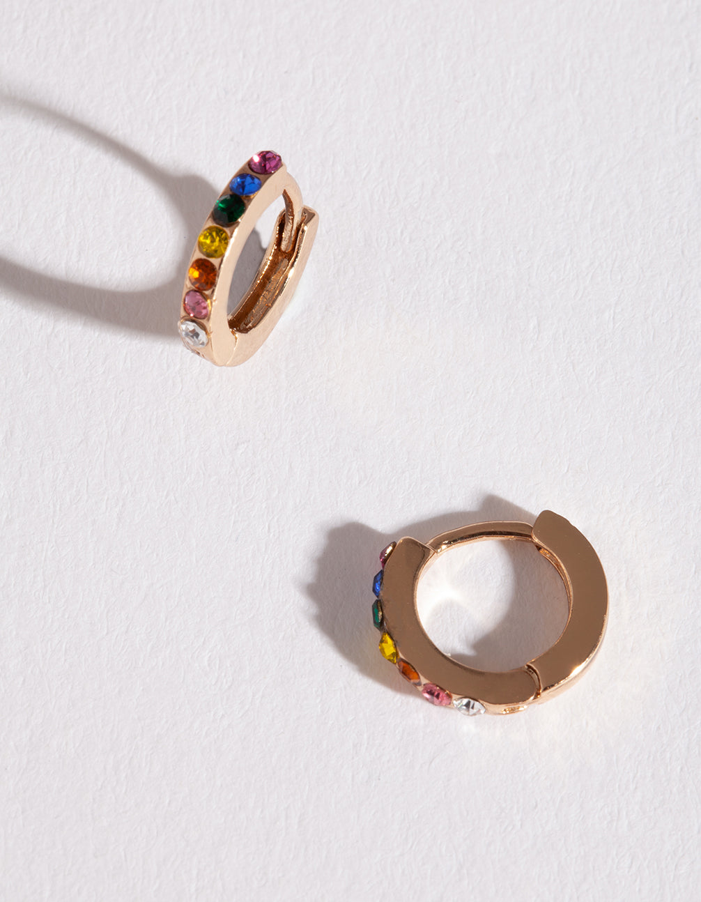 Gold Rainbow Diamante Huggie Earrings