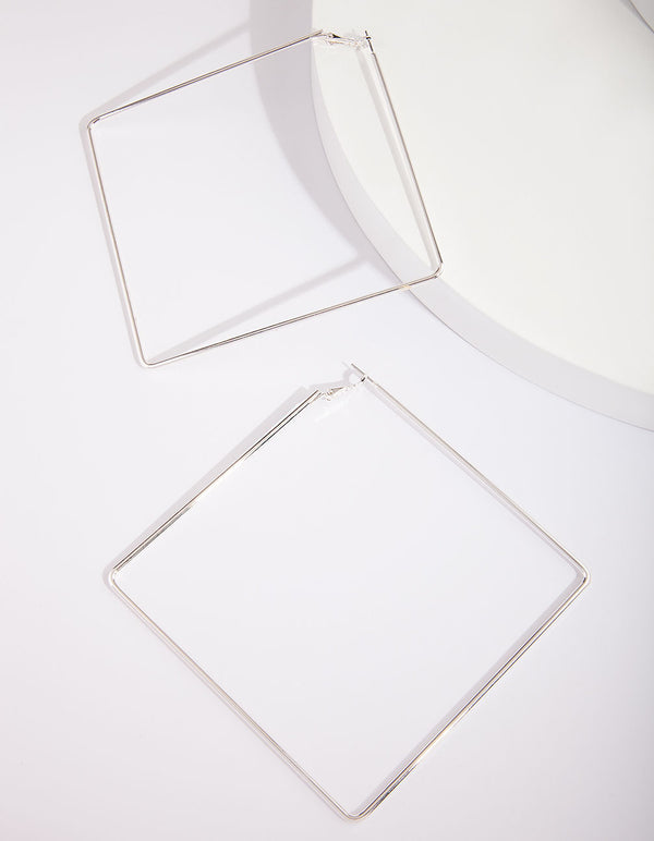 Silver Large Square Hoop Earrings