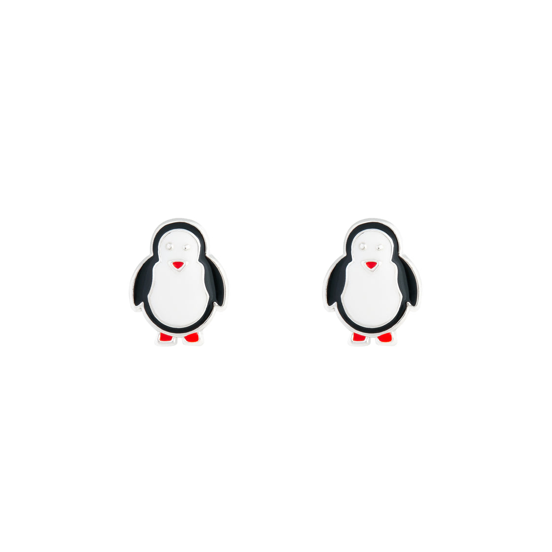 Silver Black & White Penguin Stud Earrings