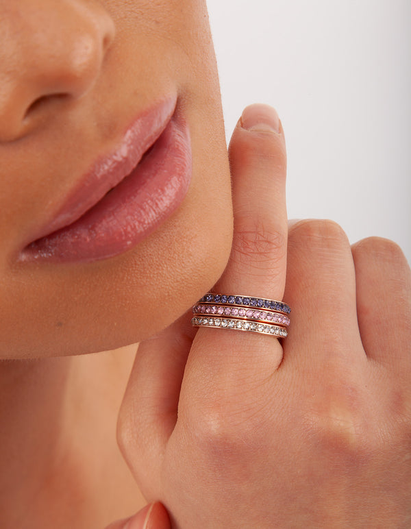 Rose Gold Mixed Diamante Ring Stack