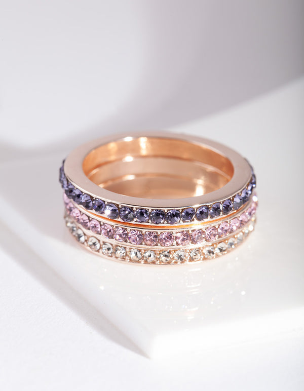 Rose Gold Mixed Diamante Ring Stack