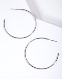 Rhodium 40mm Round Hoop Earrings - link has visual effect only