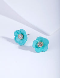 Teal Flower Diamante Stud Earrings - link has visual effect only