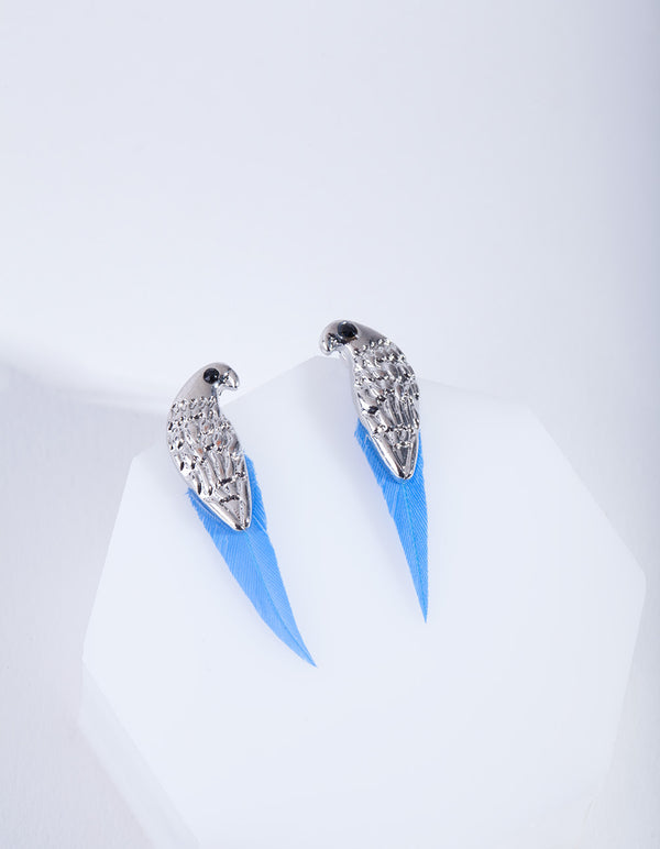 Mini Bird Blue Feather Stud Earrings