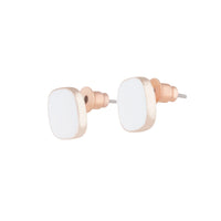 Rose gold Rounded Square White Enamel Stud - link has visual effect only