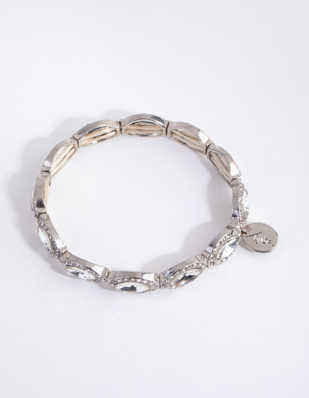 Silver Navette Stone Evil Eye Stretch Bracelet
