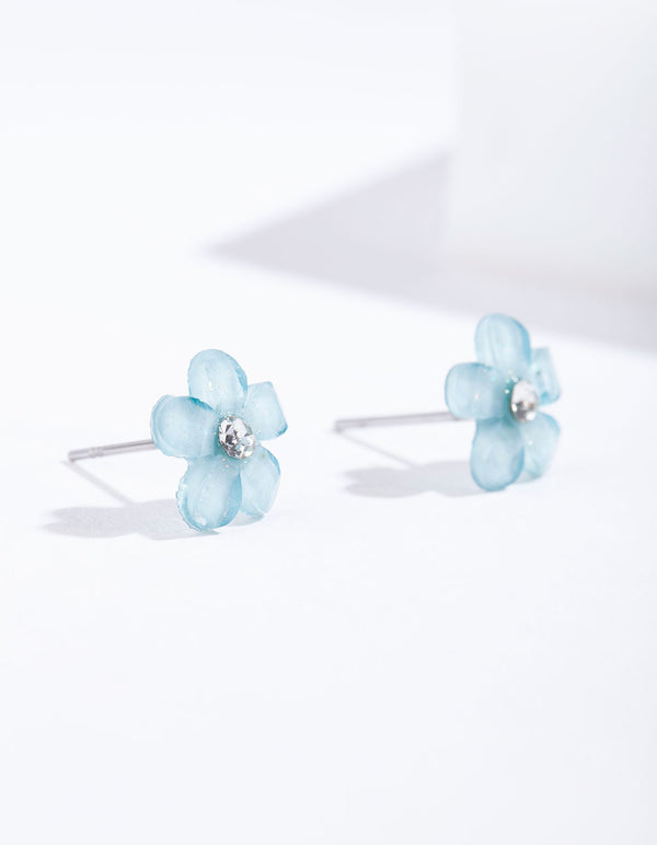 Blue Pretty Flower Stud Earrings