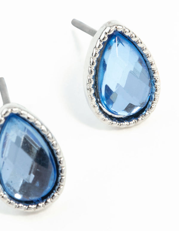 Blue Teardrop Stud Earrings