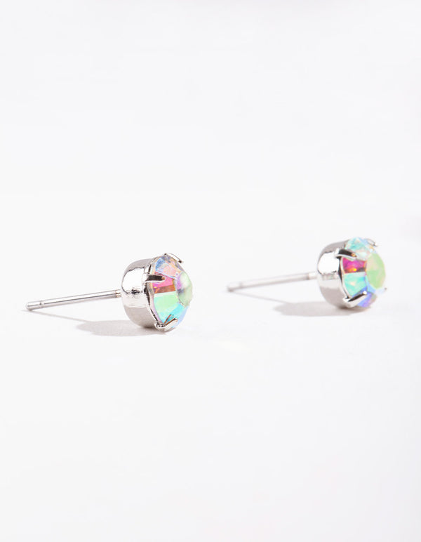 Gold Four Claw Opalised Stud Earrings