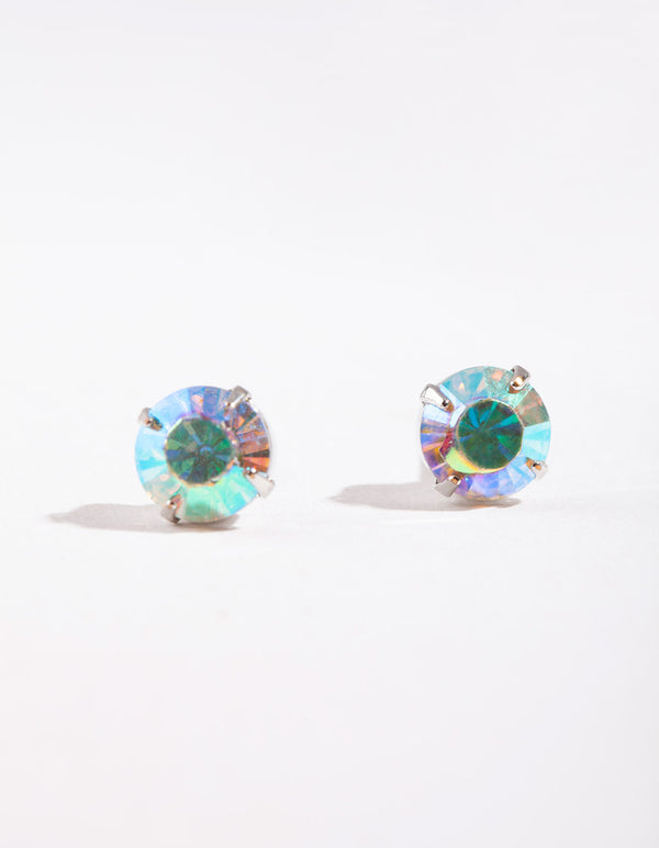 Gold Four Claw Opalised Stud Earrings