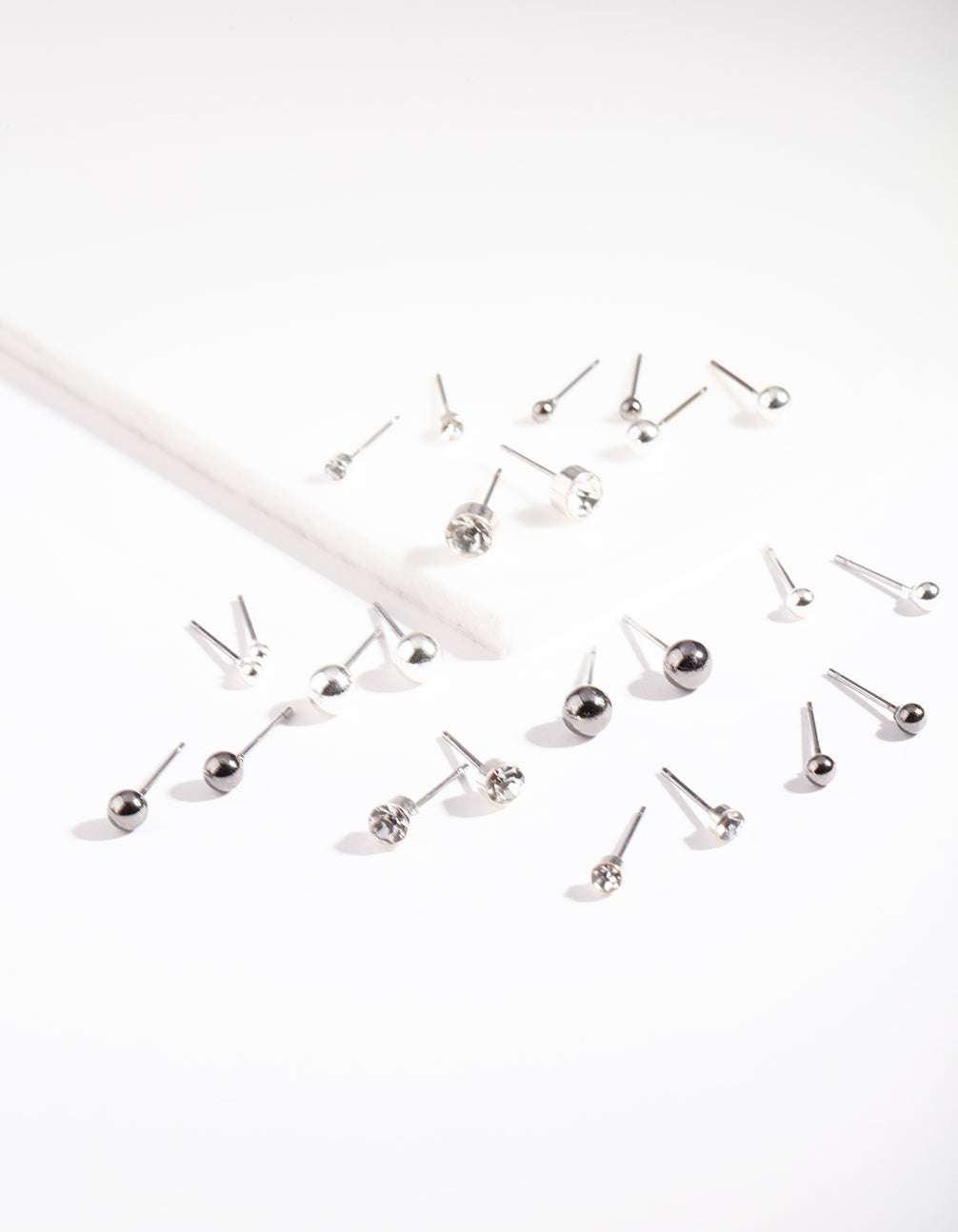 Silver Diamante Tiny Graduated Black Earrings 12-Pack