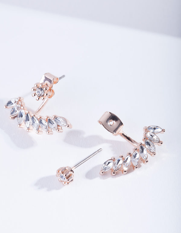 Rose Gold Navette Drop Jacket Earrings