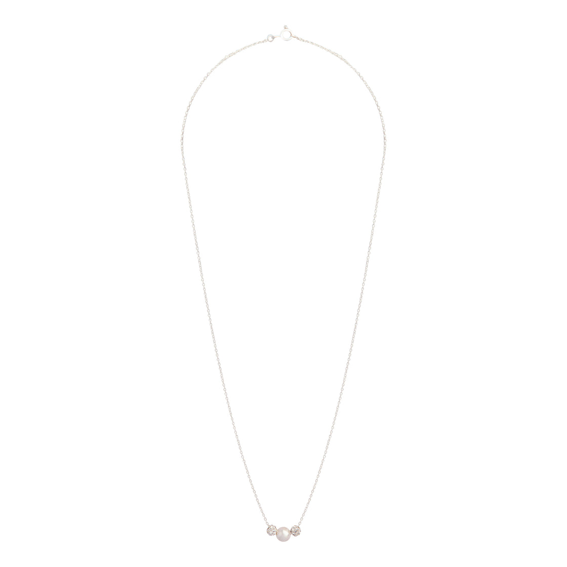 Sterling Silver Pearlised & Diamante Bead Necklace