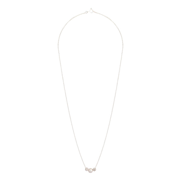 Sterling Silver Pearlised & Diamante Bead Necklace