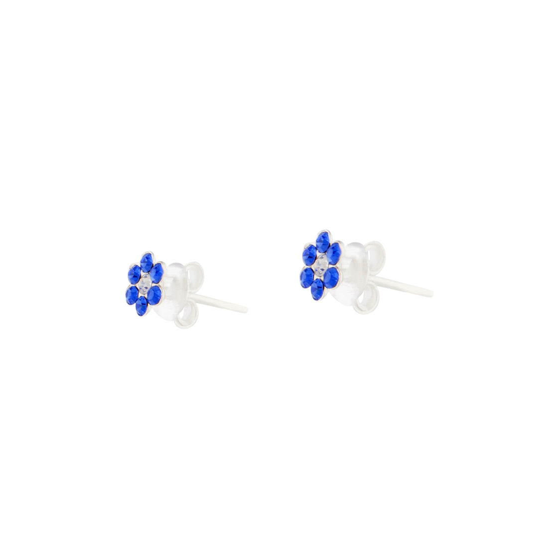 Sterling Silver Blue Diamante Flower Stud