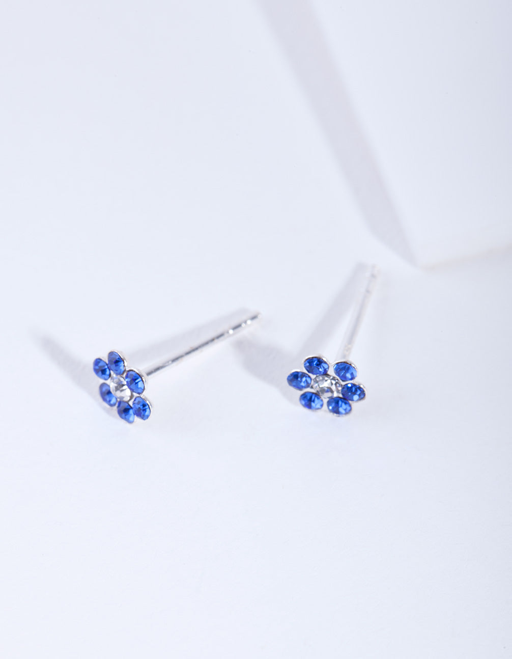 Sterling Silver Blue Diamante Flower Stud