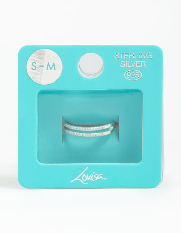 Sterling Silver Double Row Diamante Ring