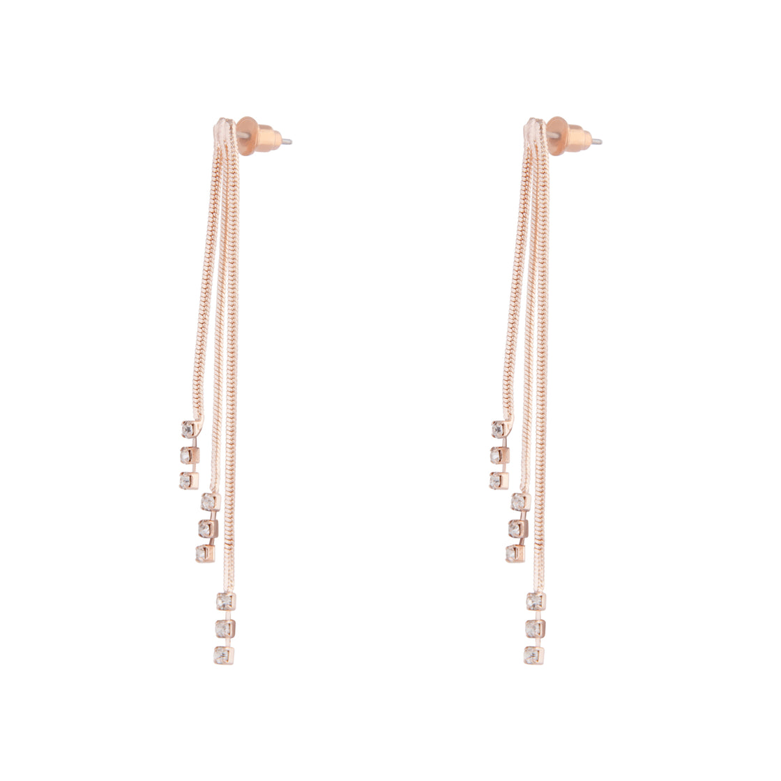 Rose Gold Triangle Diamante Snake Chain Earrings