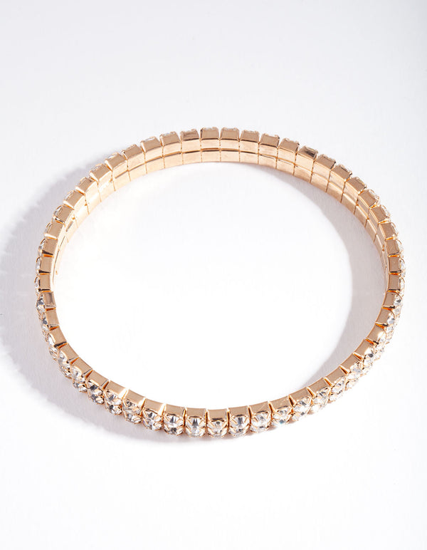 Gold 2 Row Cupchain Stretch Bracelet