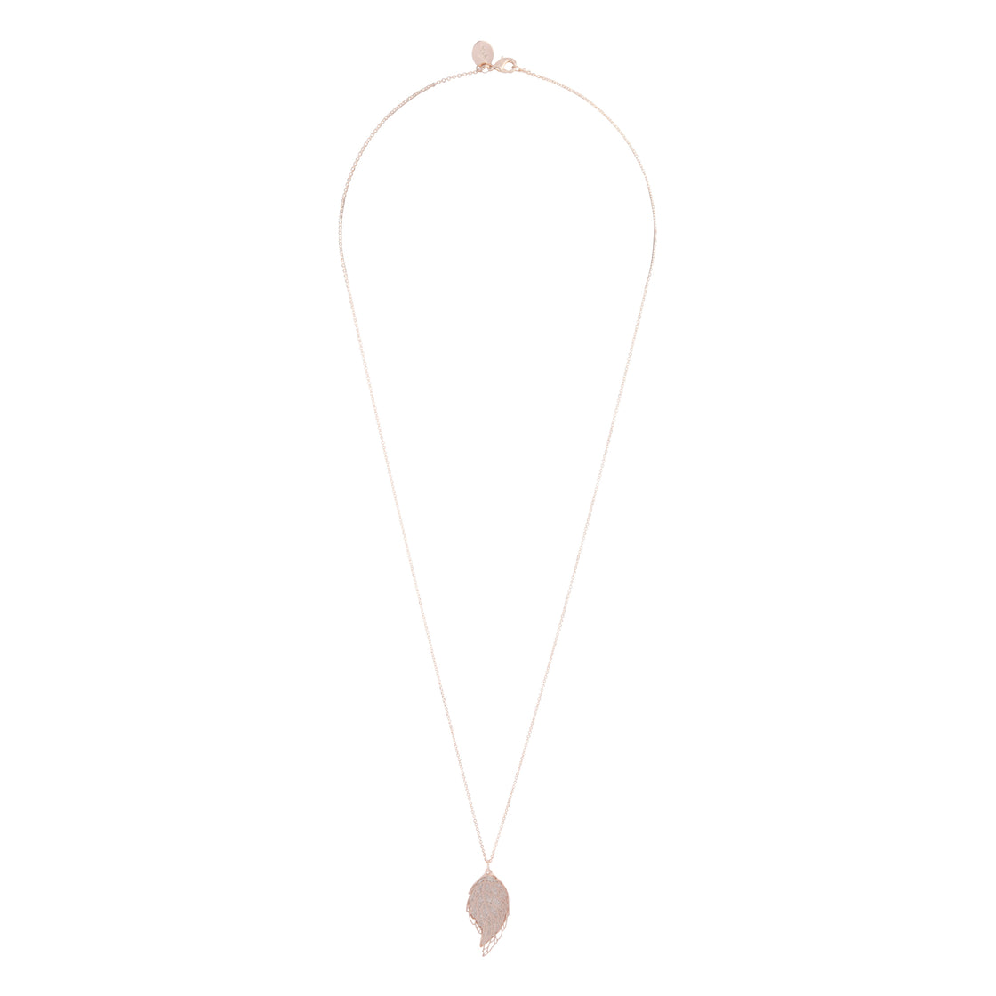 Rose Gold Glitter & Cut Out Leaf Pendant Necklace