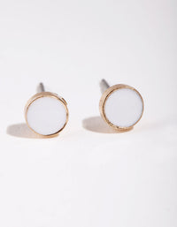 Gold Mini White Enamel Stud Earrings - link has visual effect only