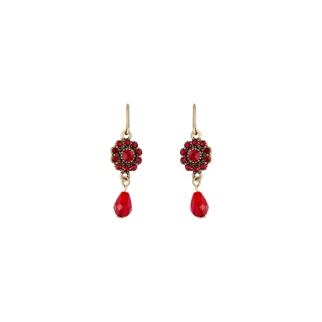 Red Crystal Flower Facet Earrings