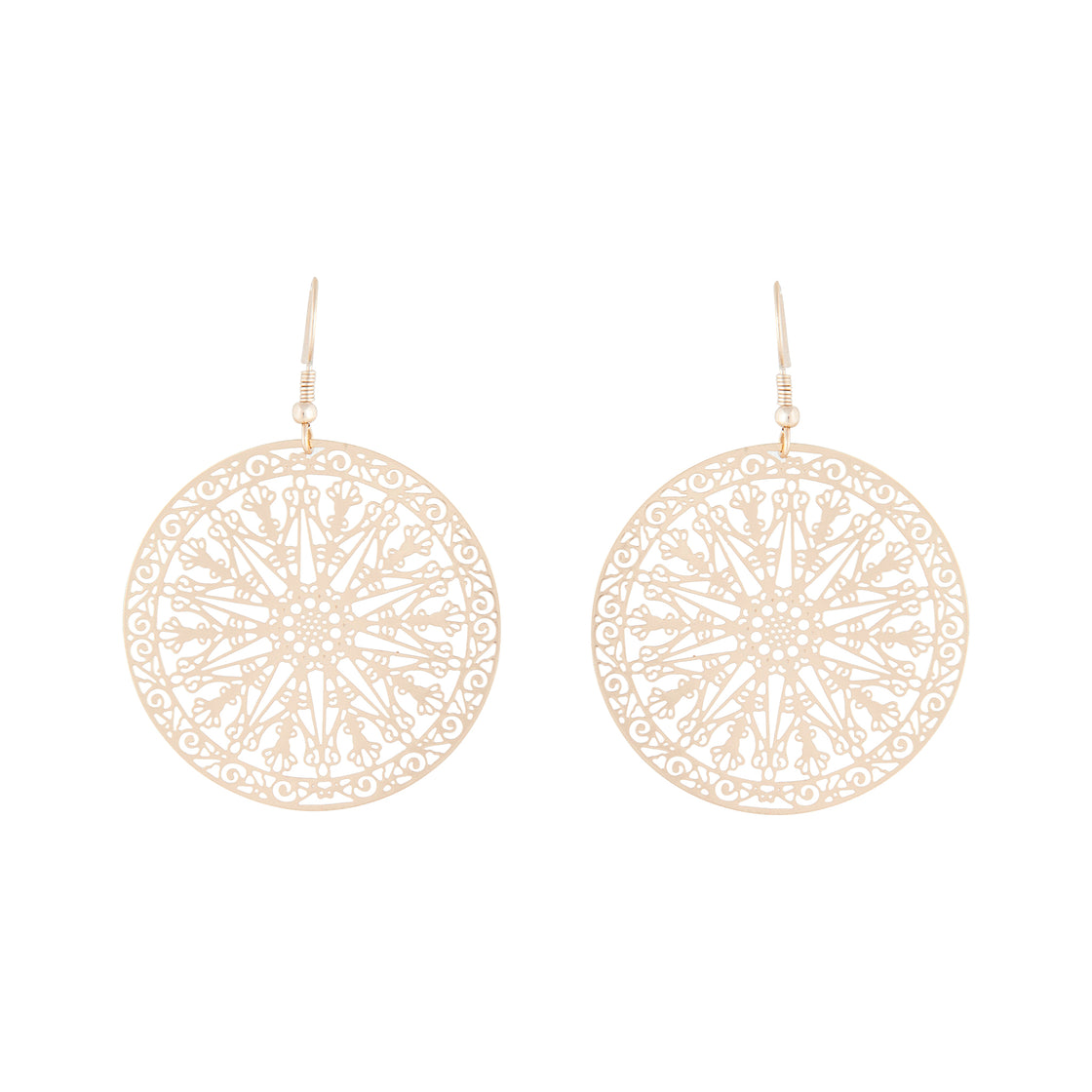 Gold Circular Filigree Stamp Drop Earrings
