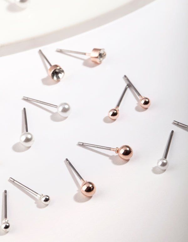 Rose Gold Tiny Diamante Earring 12-Pack
