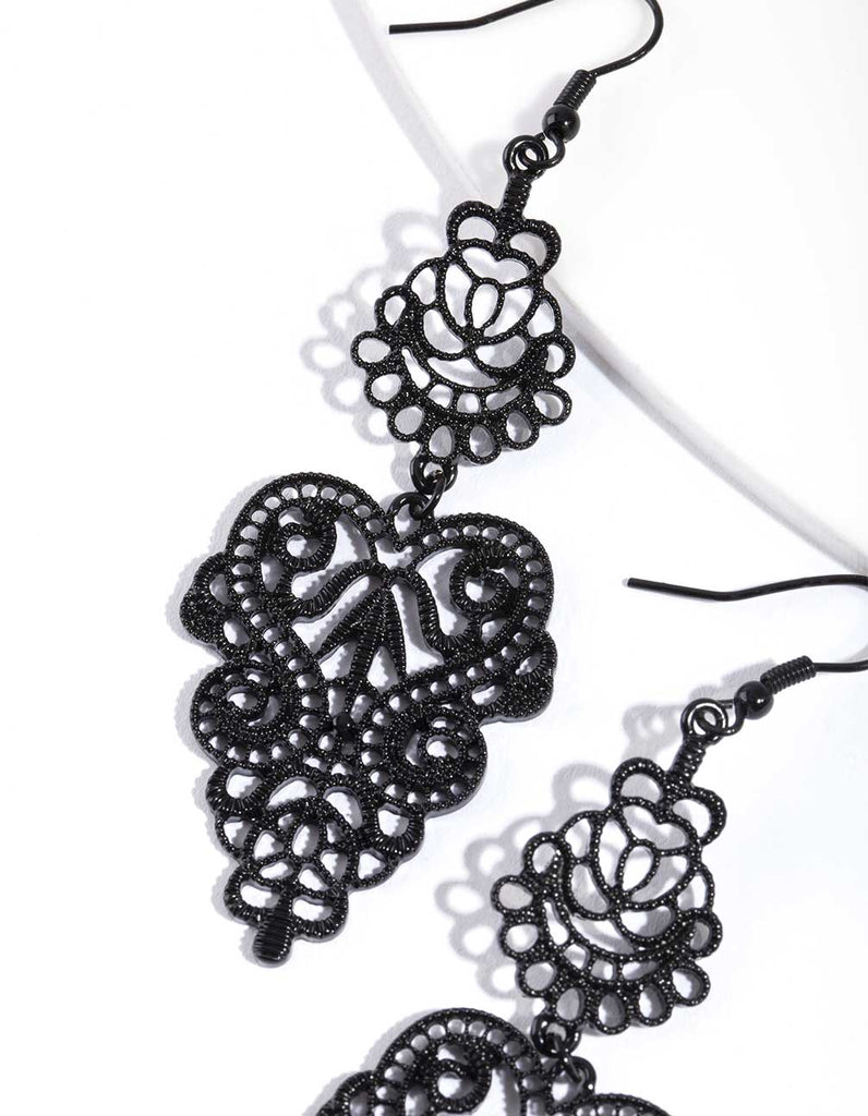 Black Large Filigree Drop Earrings - Lovisa