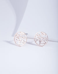 Rose Gold Tree Of Life Stud Earrings - link has visual effect only