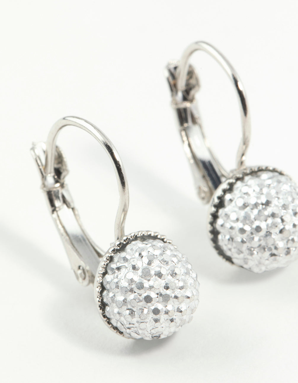 Silver Sparkle Ball Clip Earrings