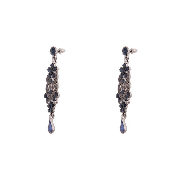 Gunmetal Blue Crystal Swirl Earrings