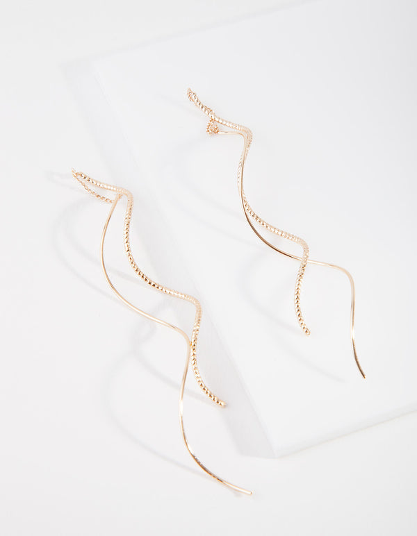 Gold Double Wave Thread-Through Earrings
