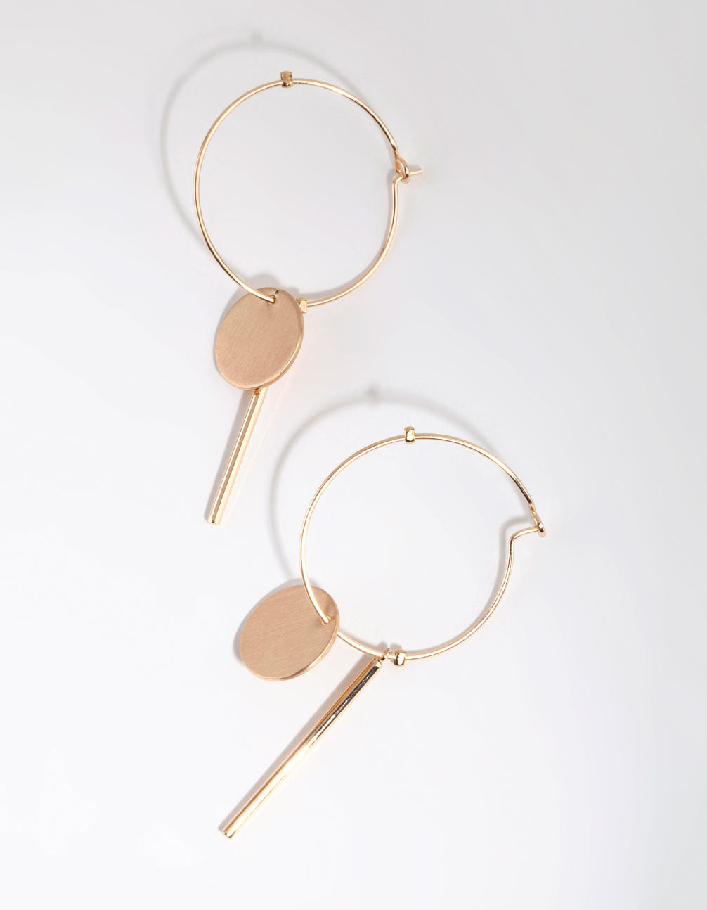 Gold Disc Drop Hoop Earrings
