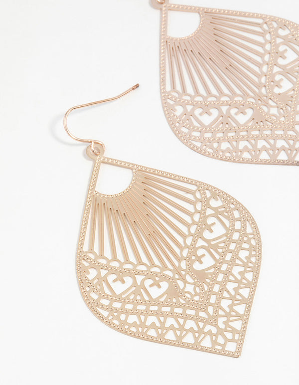 Rose Gold Heart Stamp Drop Earrings