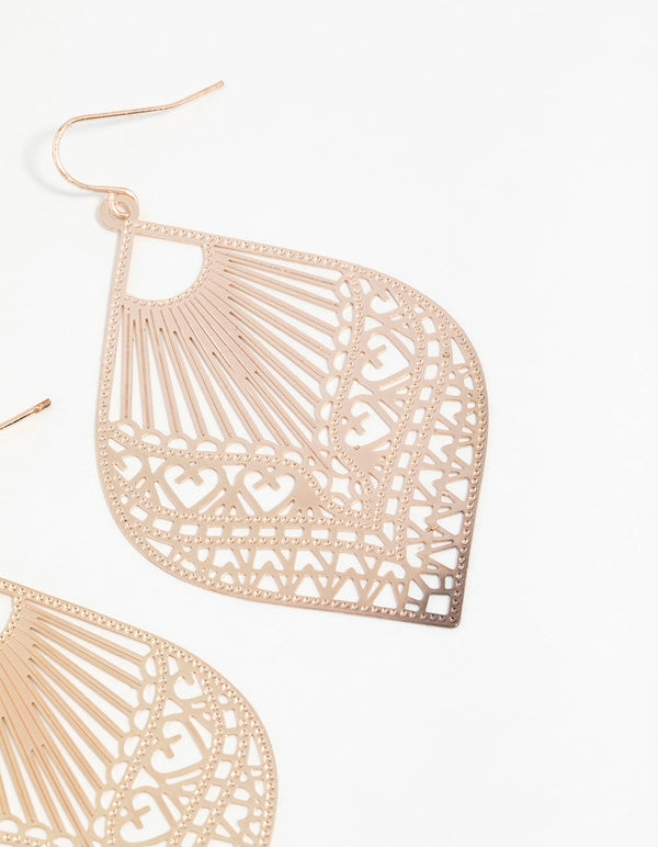 Rose Gold Heart Stamp Drop Earrings